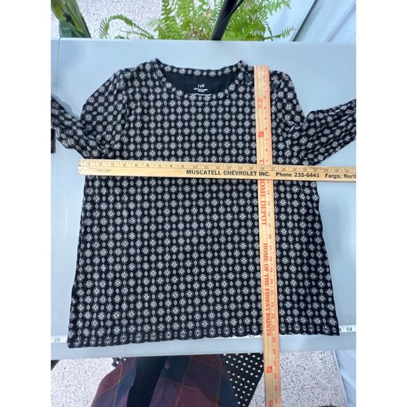 J Jill Supima Top Large Black Floral Ruffle Sleeve Bohemian Chic Summer Blouse - Picture 5 of 9